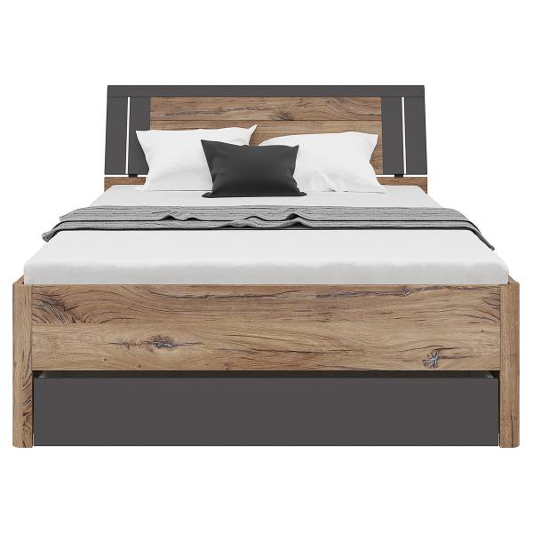 Beleuchtetes Bettgestell Domeys Graphit / Zinneiche Dekor - 180 x 200cm