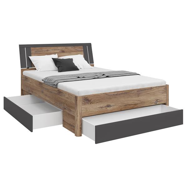 Beleuchtetes Bettgestell Domeys Graphit / Zinneiche Dekor - 180 x 200cm