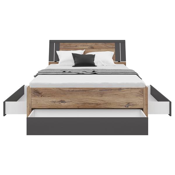 Beleuchtetes Bettgestell Domeys Graphit / Zinneiche Dekor - 180 x 200cm