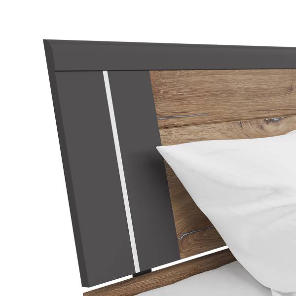 Beleuchtetes Bettgestell Domeys Graphit / Zinneiche Dekor - 180 x 200cm
