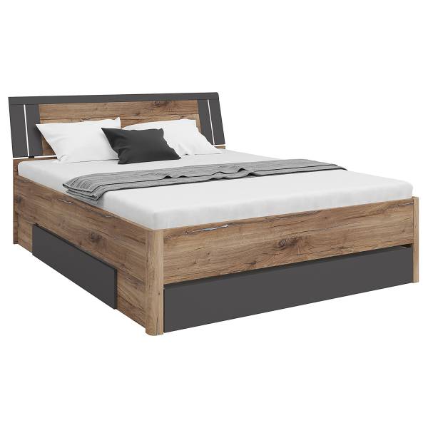 Bedframe met verlichting Domeys grafiet/tin-eikenhouten look - 160 x 200 cm