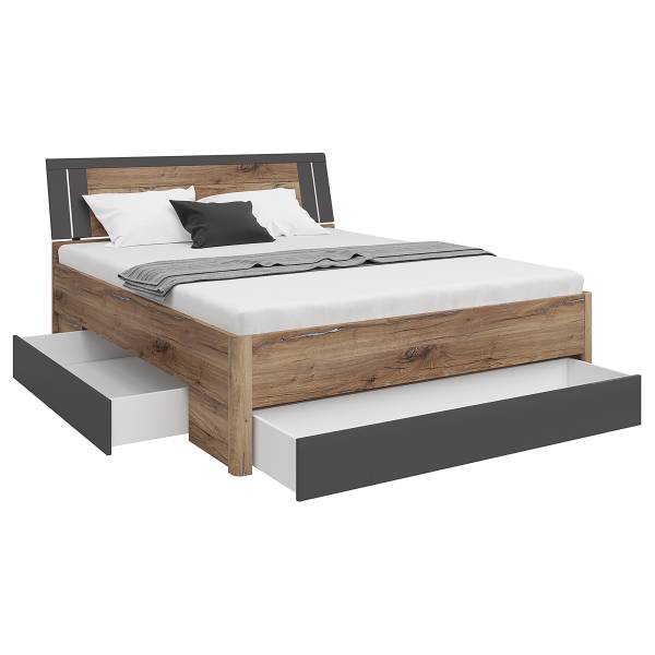 Bedframe met verlichting Domeys grafiet/tin-eikenhouten look - 160 x 200 cm