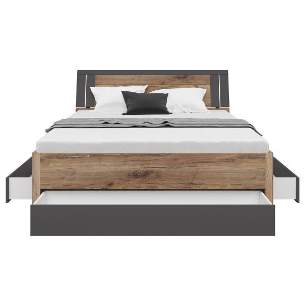 Bedframe met verlichting Domeys grafiet/tin-eikenhouten look - 160 x 200 cm