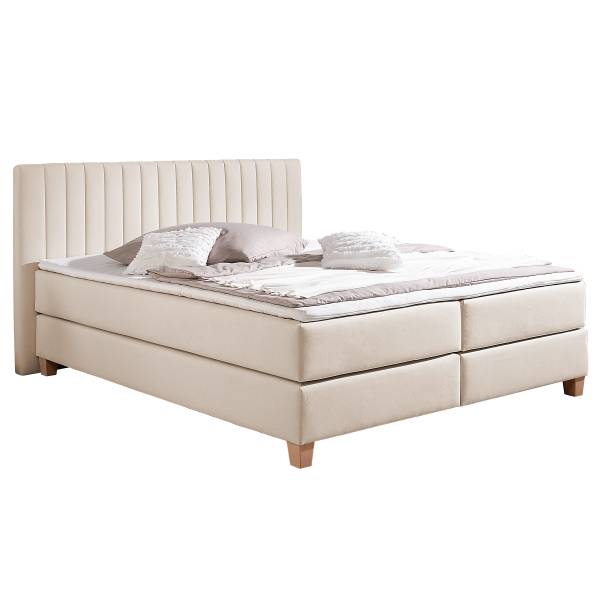 Boxspringbett Montini Webstoff Ramse: Ecru - 180 x 200cm - Bonellfederkernmatratze - H3