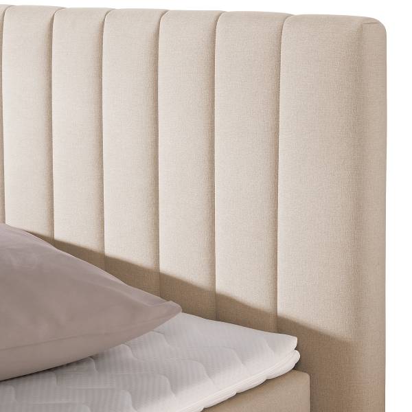 Boxspringbett Montini Webstoff Ramse: Ecru - 180 x 200cm - Bonellfederkernmatratze - H3