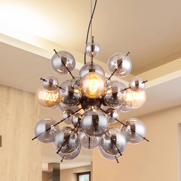 Pendelleuchte Udo Typ B Rauchglas / Eisen - 4-flammig - Weiß