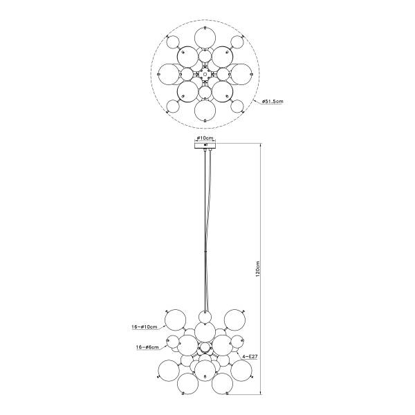 Pendelleuchte Udo Typ B Rauchglas / Eisen - 4-flammig - Weiß