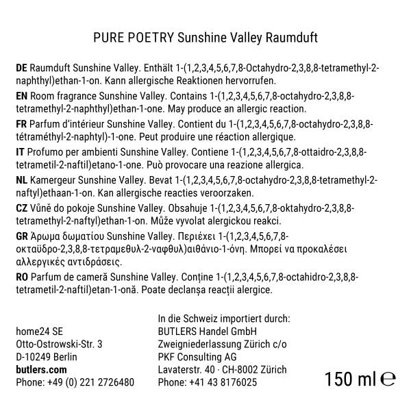 Huisparfum PURE POETRY SUNSHINE VALLEY glas/polyester/huisparfum/metaal - pasteloranje - Vulhoeveelheid: 150 ml