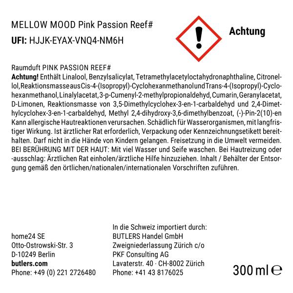 Raumduft MELLOW MOOD Pink Passion Reef Raumduft/Glas/Polyester - Pastellrot - Füllmenge: 300 ml