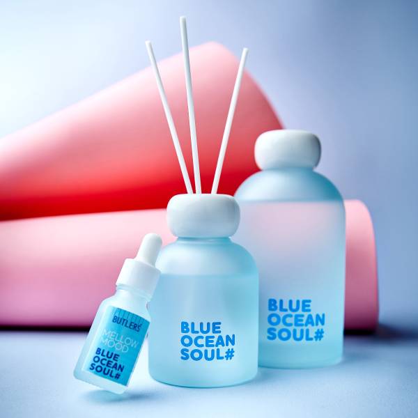Parfum MELLOW MOOD Blue Ocean Soul Verre / polyester / parfum d’ambiance - Bleu pastel - Quantité de remplissage : 150 ml