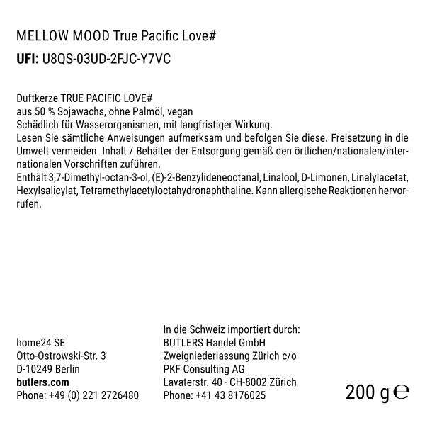 Bougie MELLOW MOOD True Pacific Love Cire de soja / Paraffine / Verre / Métal - Menthe