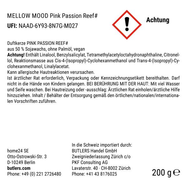 Duftkerze MELLOW MOOD Pink Passion Reef Sojawachs/Paraffin/Glas/Metall - Pastellrot