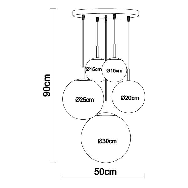 Pendelleuchte Balla Milchglas / Eisen - 5-flammig