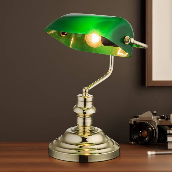 Lampe de table Antique Plexiglas / Fer - 1 ampoule - Vert / Doré