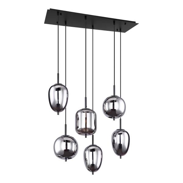 Suspension Blacky - Type B Verre fumé / Fer - 6 ampoules