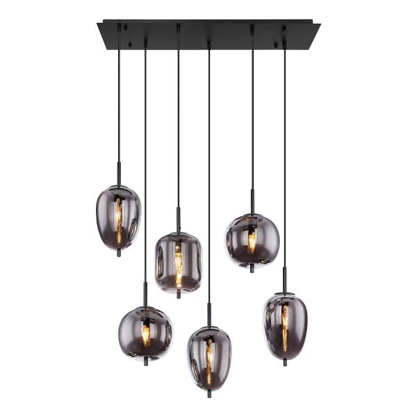 Suspension Blacky - Type B Verre fumé / Fer - 6 ampoules