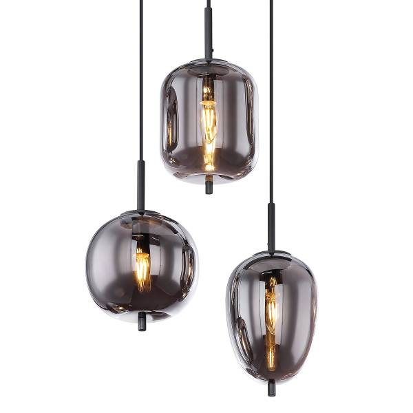 Suspension Blacky - Type B Verre fumé / Fer - 6 ampoules