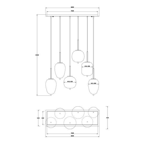 Suspension Blacky - Type B Verre fumé / Fer - 6 ampoules