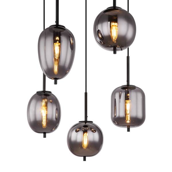 Lampada a sospensione Blacky A Vetro fumè / Ferro - 5 punti luce
