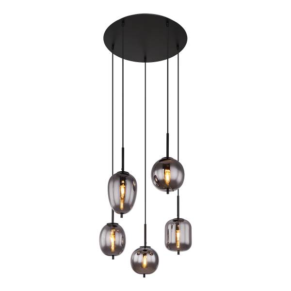 Lampada a sospensione Blacky A Vetro fumè / Ferro - 5 punti luce