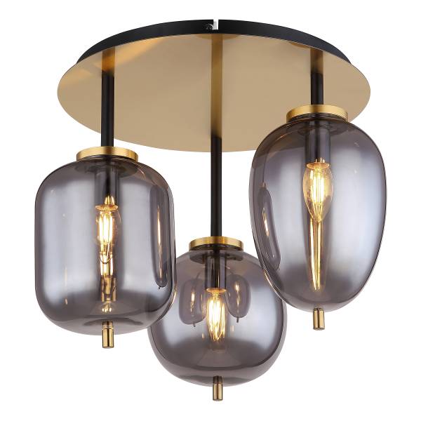Deckenleuchte Blacky Typ B Rauchglas / Eisen - 3-flammig