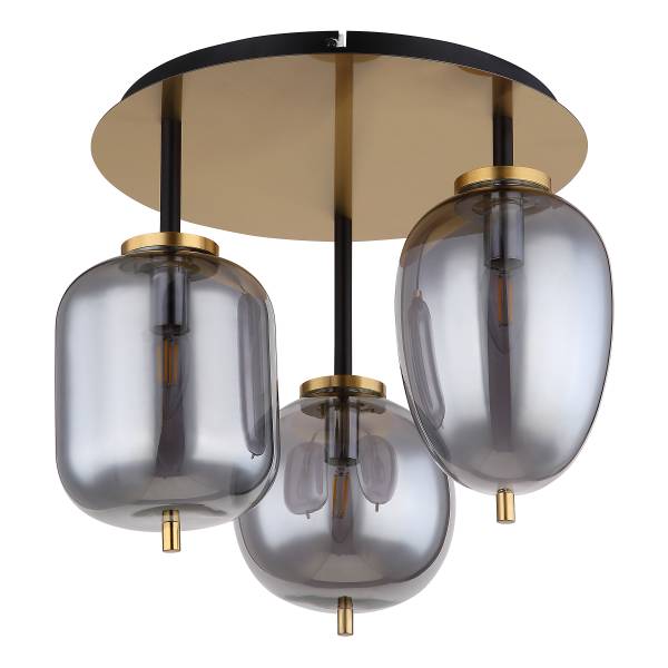Deckenleuchte Blacky Typ B Rauchglas / Eisen - 3-flammig