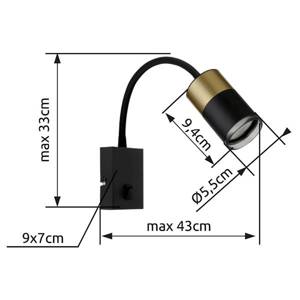 Lampada da parete Brisbon B Ferro - 1 punti luce - Nero