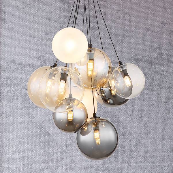 Suspension Ballgi - Type A Verre fumé / Fer - 9 ampoules