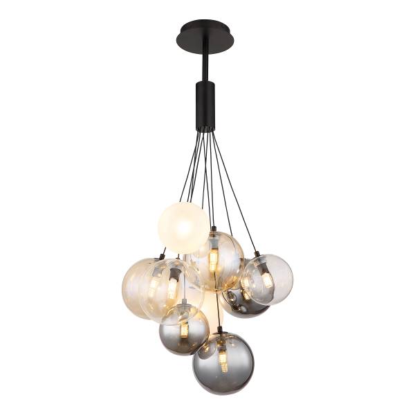 Suspension Ballgi - Type A Verre fumé / Fer - 9 ampoules