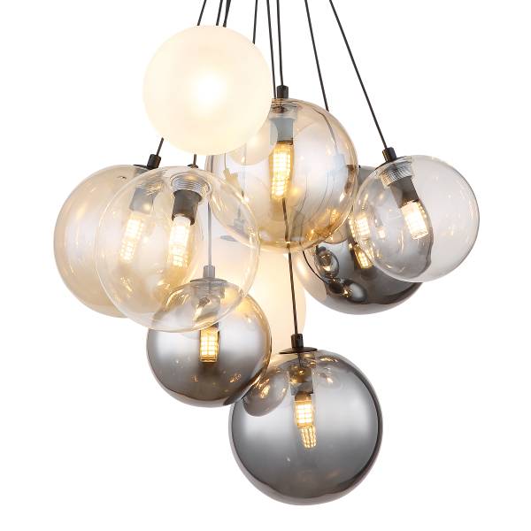 Suspension Ballgi - Type A Verre fumé / Fer - 9 ampoules