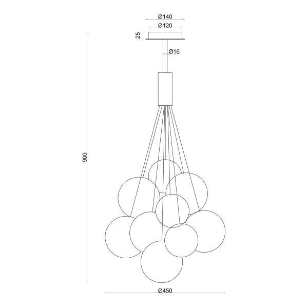 Suspension Ballgi - Type A Verre fumé / Fer - 9 ampoules