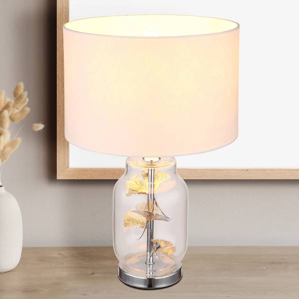 Lampada da tavolo Ginko Tessuto strutturato / Vetro - 1 punto luce - Bianco