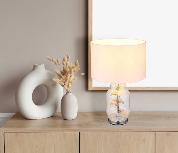 Lampada da tavolo Ginko Tessuto strutturato / Vetro - 1 punto luce - Bianco