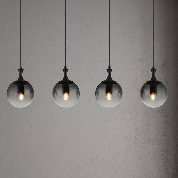 Lampada a sospensione Dalton B Vetro fumè / Ferro - 4 punti luce
