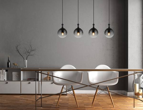 Lampada a sospensione Dalton B Vetro fumè / Ferro - 4 punti luce