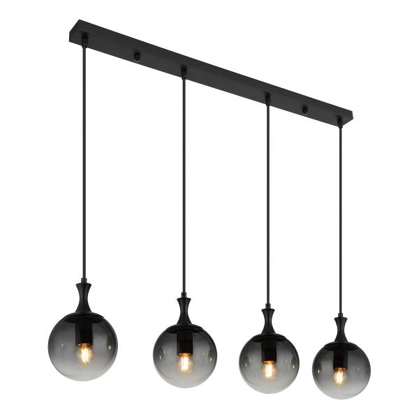 Lampada a sospensione Dalton B Vetro fumè / Ferro - 4 punti luce