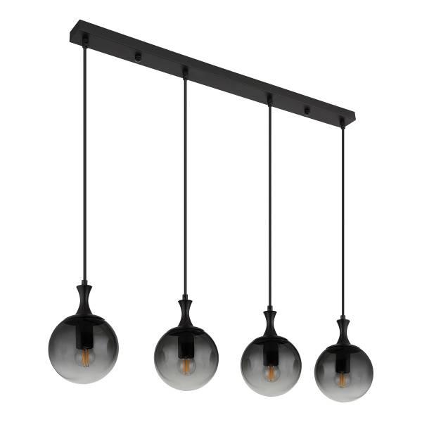 Lampada a sospensione Dalton B Vetro fumè / Ferro - 4 punti luce