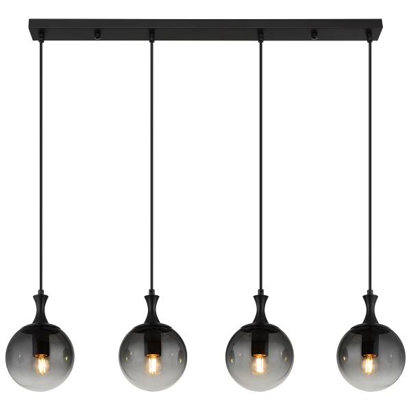 Lampada a sospensione Dalton B Vetro fumè / Ferro - 4 punti luce