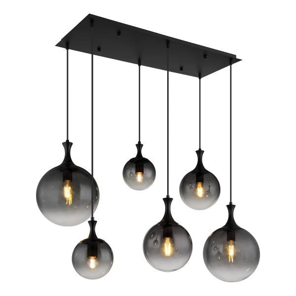 Hanglamp Dalton type C rookglas/ijzer - 8-lichts