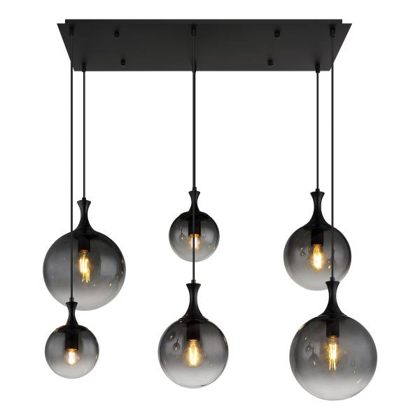 Hanglamp Dalton type C rookglas/ijzer - 8-lichts