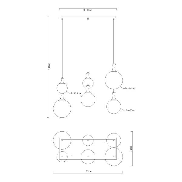 Hanglamp Dalton type C rookglas/ijzer - 8-lichts