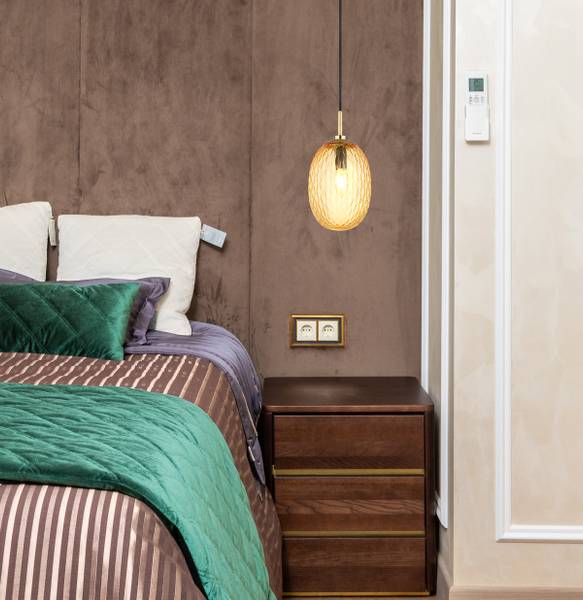 Pendelleuchte Devin Typ C Farbglas / Eisen - 1-flammig - Beige
