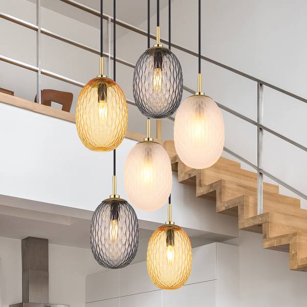 Lampada a sospensione Devin A Vetro fumé / Ferro - Numero di lampadine necessarie: 6