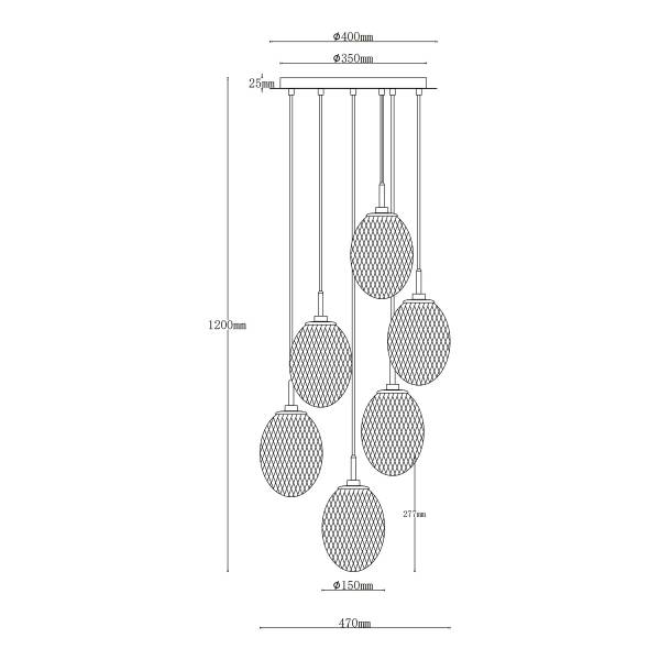 Lampada a sospensione Devin A Vetro fumé / Ferro - Numero di lampadine necessarie: 6