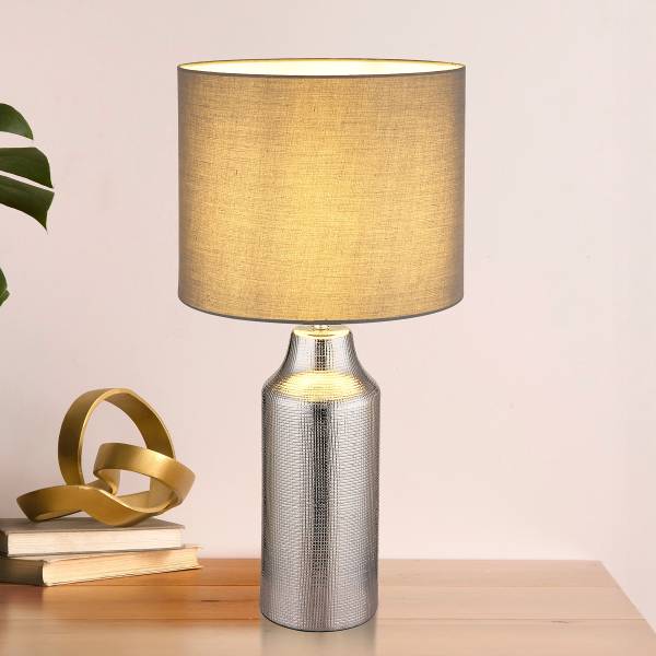 Lampada da tavolo Elden Tessuto strutturato / Ceramica - 1 punto luce - Grigio / Argento