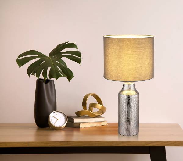 Lampada da tavolo Elden Tessuto strutturato / Ceramica - 1 punto luce - Grigio / Argento