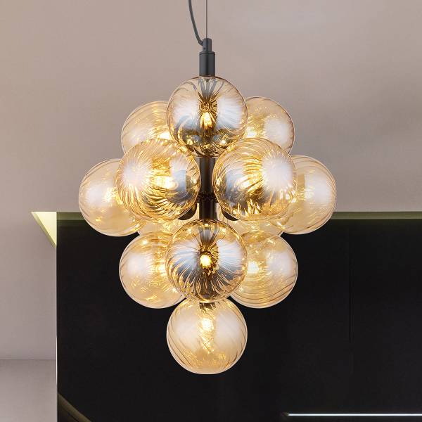 Pendelleuchte Conor Farbglas / Eisen - 13-flammig - Beige