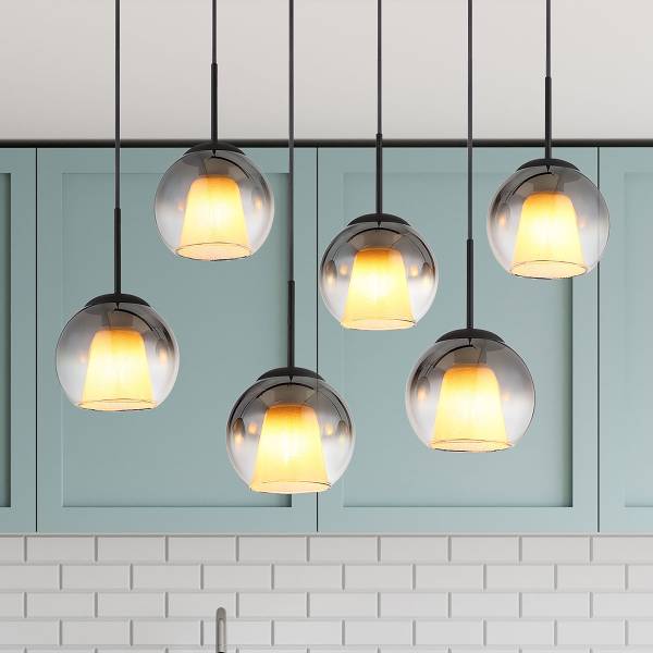 Suspension Barry - Type C Verre fumé / Fer - 6 ampoules