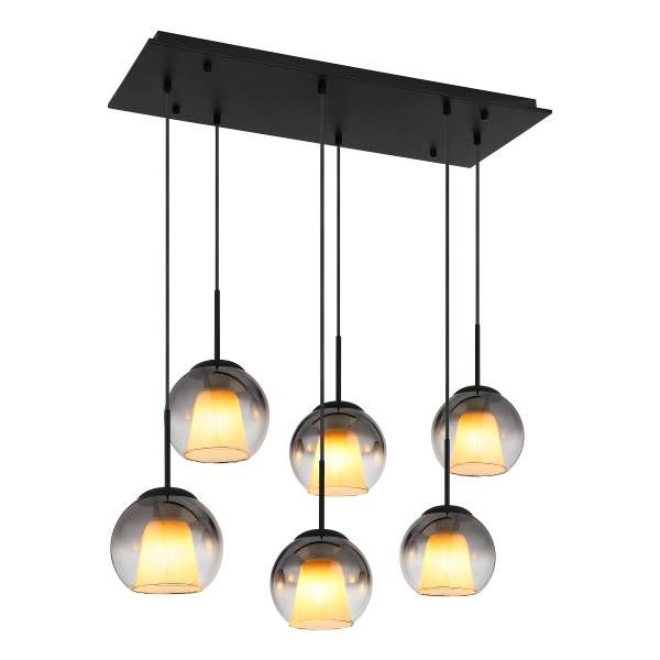 Suspension Barry - Type C Verre fumé / Fer - 6 ampoules