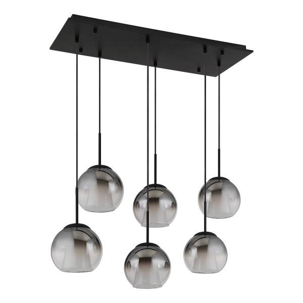Suspension Barry - Type C Verre fumé / Fer - 6 ampoules